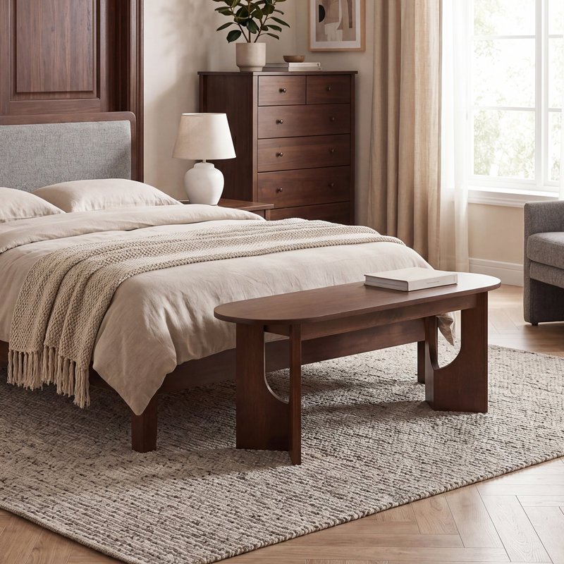47" Wide Entryway Bench With Solid Wood Base, Brown, Wood Accent Bench Seating For 2, Dining Or Living Room, Cottage, Loft