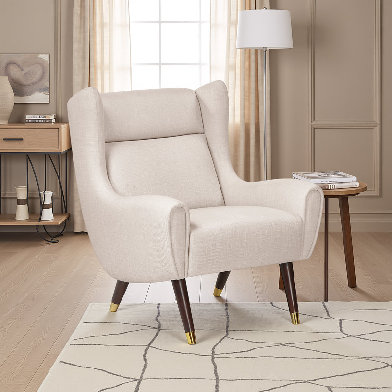 Maeva 30" Mid-Century Modern Accent Chair with Textured Fabric Upholstery, Espresso Solid Wood Legs, Foam over Pocket Coils