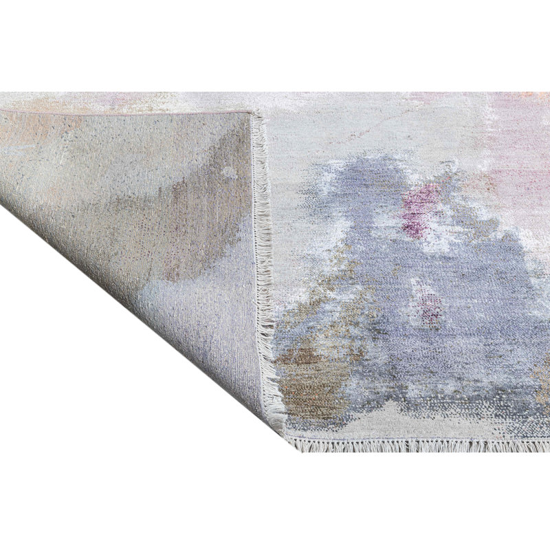 Hand Knotted Abstract Area Rug in Gray/Brown/Orange/Pink, Rectangle 9' x 12'