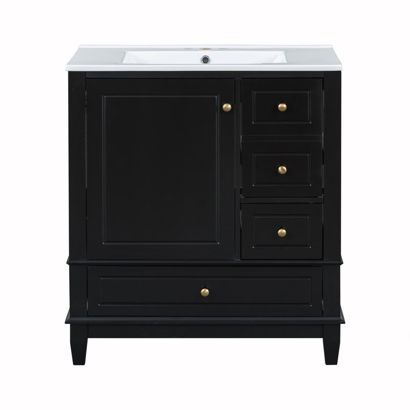 Meuble-lavabo 30 po avec lavabo, Noir, Doré