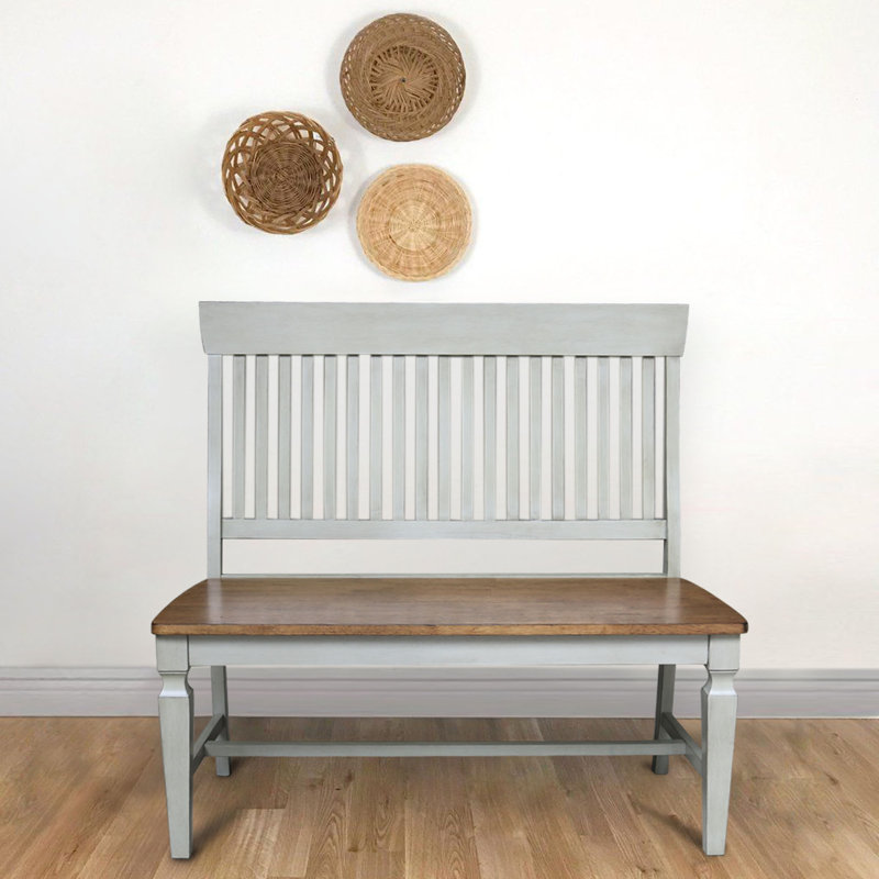 Skyla Solid Wood Bench, Hickory/Stone