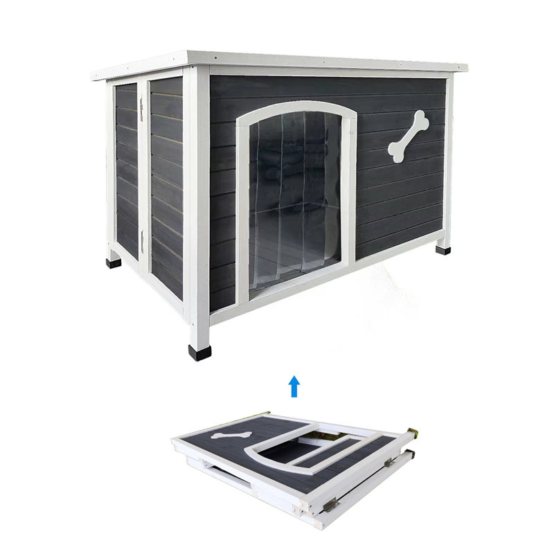 40.55" Gray and White Wooden Folding Dog House