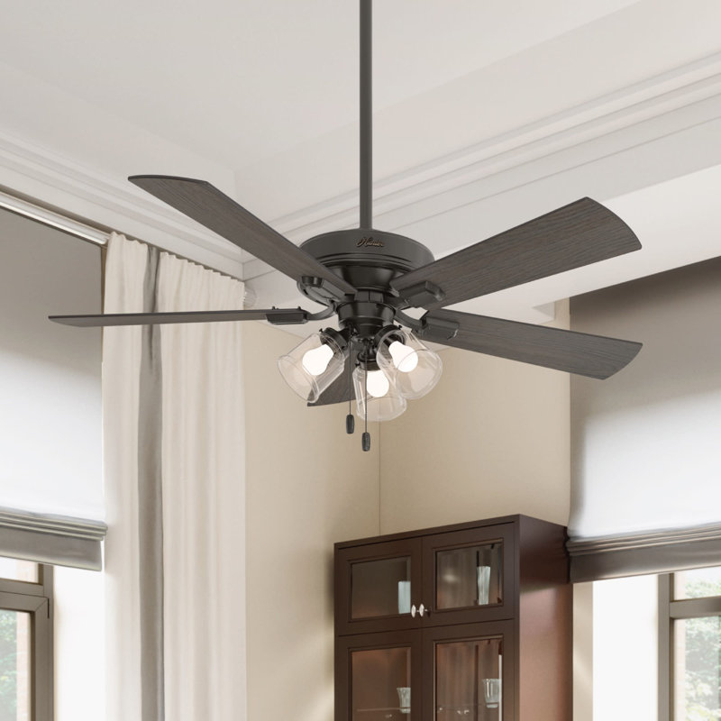52" Crestfield 5 - Blade Modern Farmhouse Indoor Ceiling Fan with Light and Pull Chains, Noble Bronze/Bleach Gray/Pine