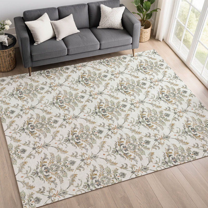 Tapis damassé intérieur / extérieur lavable à la machine ACN2325, Rectangulaire 3 pi x 5 pi