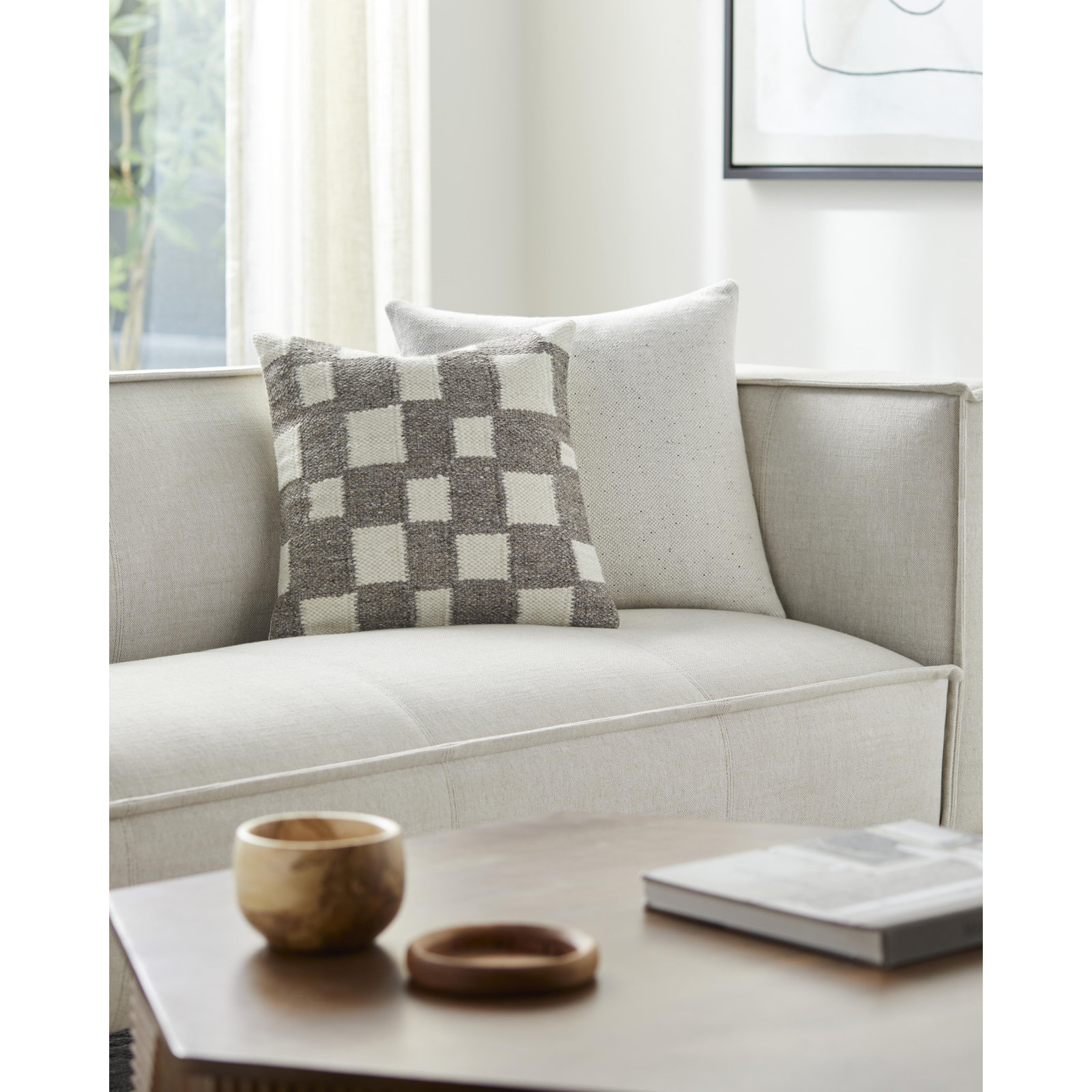 Leonida Geometric Cotton Throw Pillow, 20"H x 20"W, Down, Brown/Off-White