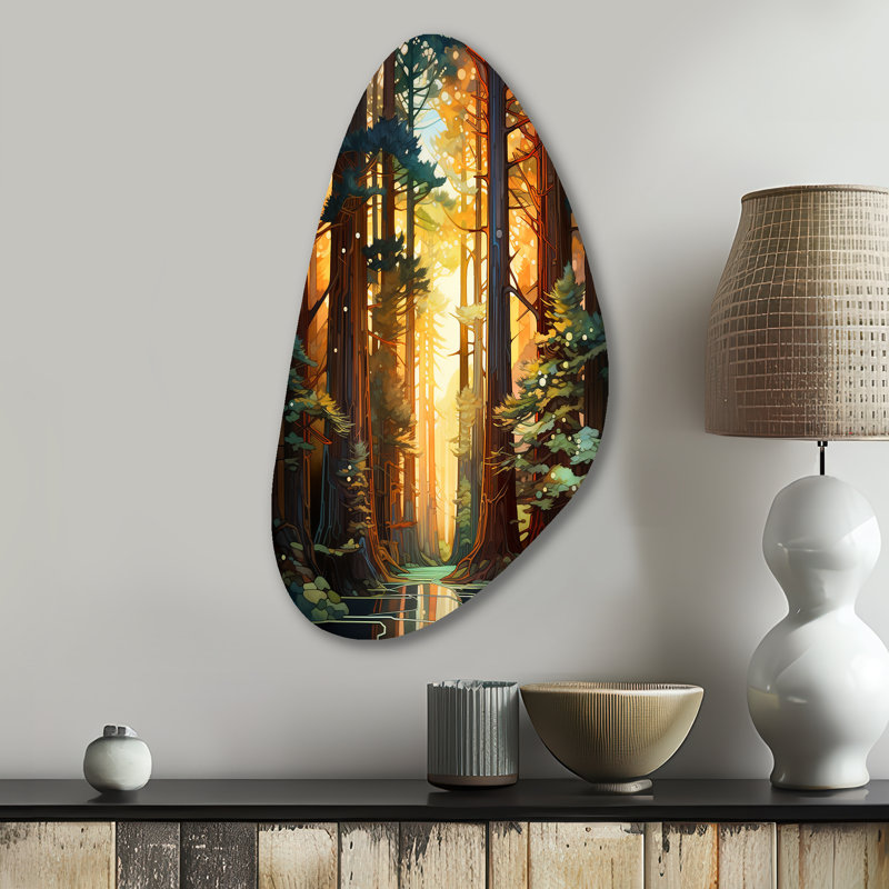 Art mural asymétrique en métal Hamideh Redwood Shimmering Tree Heights I, H 31 po x l 17 po