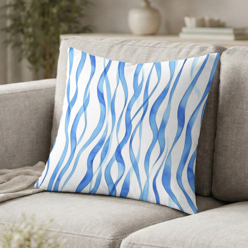 Coussin abstrait - Coussin à rayures bleues, H 16 po x l 16 po