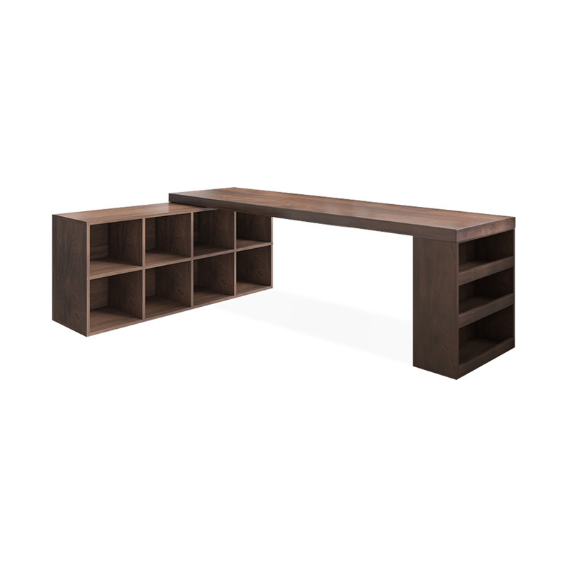 Bureau d'écriture en L en bois massif noisette, bureau, H 29,53 po x l 86,61 po x P 55,12 po