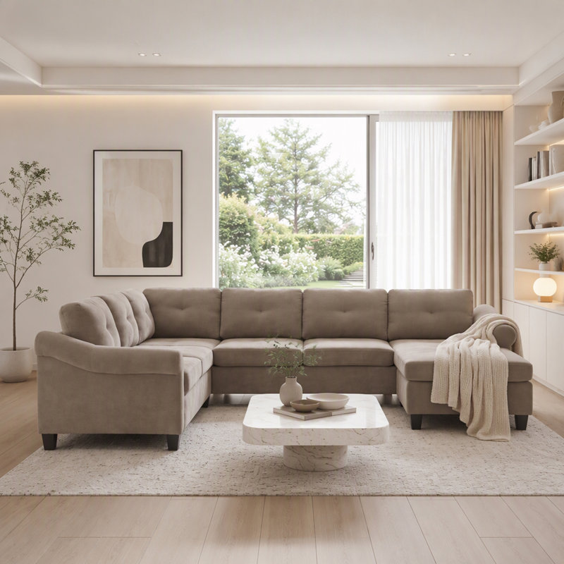 Canapé modulaire en U avec accoudoirs, Chenille brun