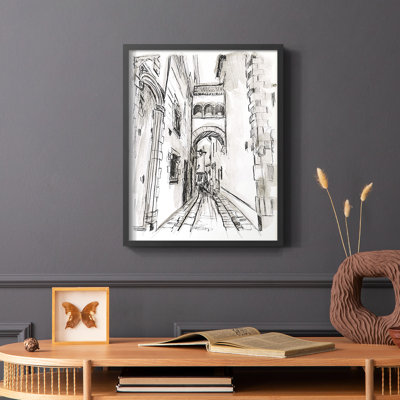 «Europe Street Sketches II», reproduction encadrée - bois massif