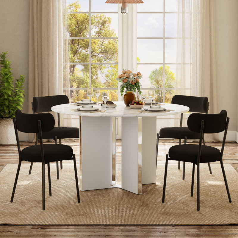 Ensemble de table de salle à manger 47,2 po, Blanc / argenté, 7 pièces : table, 6 chaises, Noir