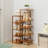 10-Tier Adjustable Shoe Rack, Bamboo Narrow Shoes Display Shelf Stand Storage Organizer for Entryway