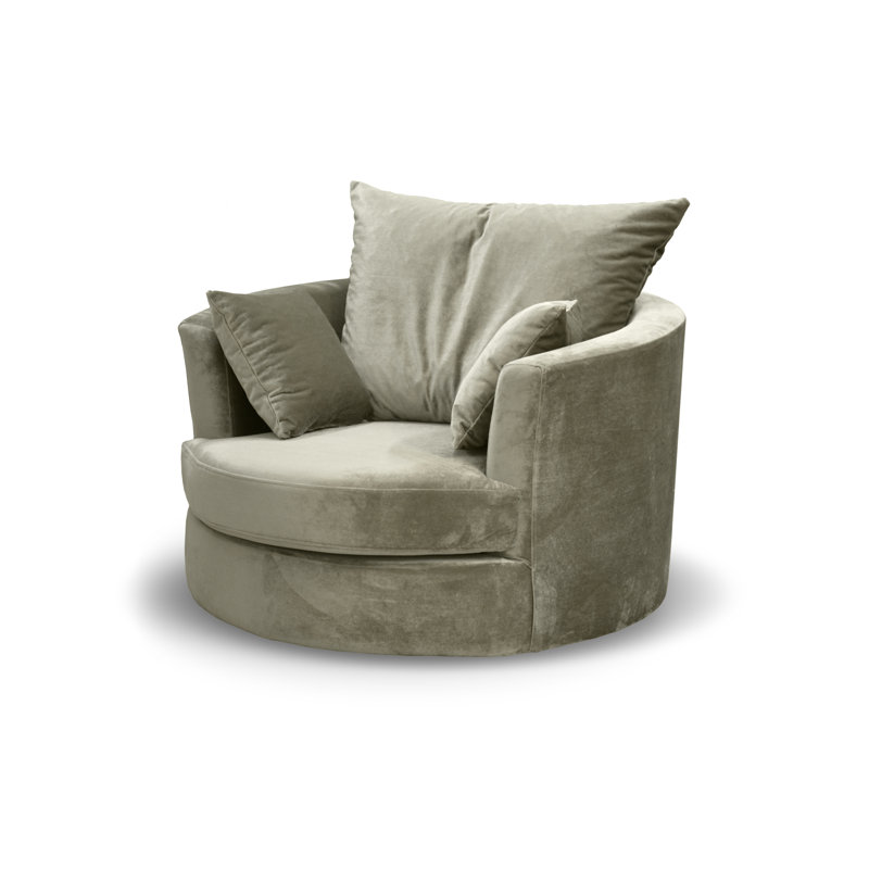 Curwood Upholstered Swivel Barrel Chair, Beige