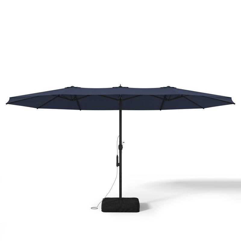 Parasol de patio double face l 181 po x P 106 po Traiden avec ensemble de brumisation et base, Navy Blue