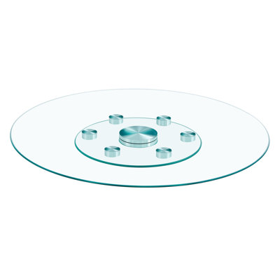 Double Layer Rotatable Round Glass Table With Transparent And Glass Layers, Upper Glass Diameter 30.3 Inches, Lower Glass 15 Inches, Ideal For Home And Office Use
