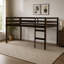 Lit mezzanine simple en bois massif, en bois d'hévéa avec échelle, plateforme de lattes renforcées, espresso-1402268271