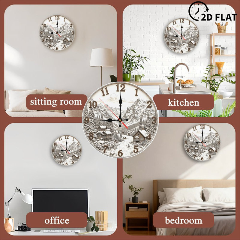 Winter Village Mountain Clock Wall Decor