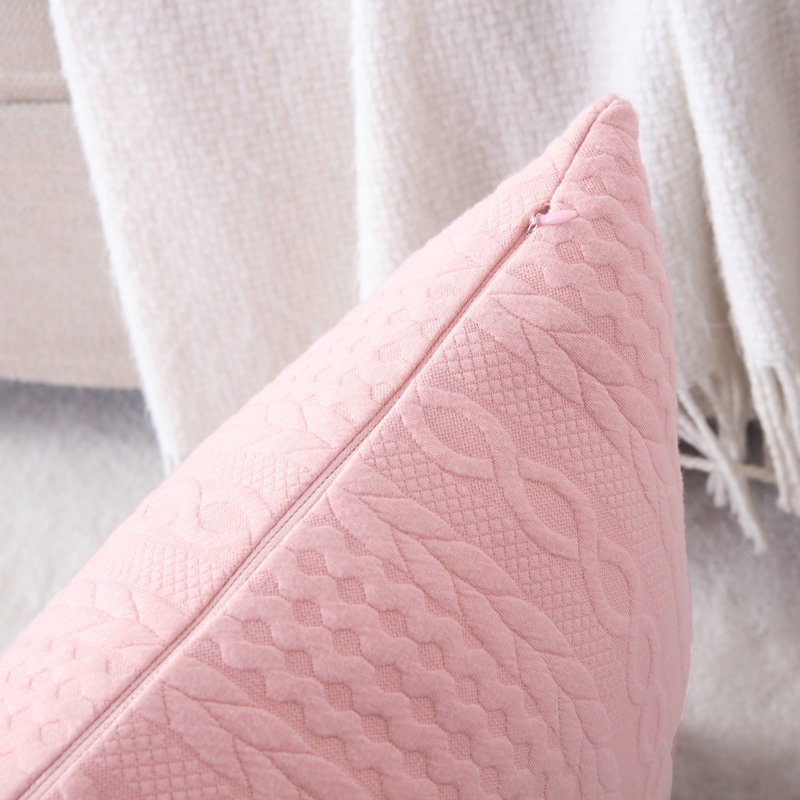 Farmhouse Knitted Modern Embossed Patterned Pillow Cover, Pink, 24"H x 24"W