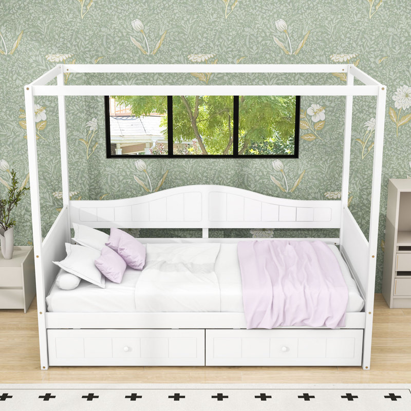 Aerys Twin Size 2 Drawers Wooden Daybed, White