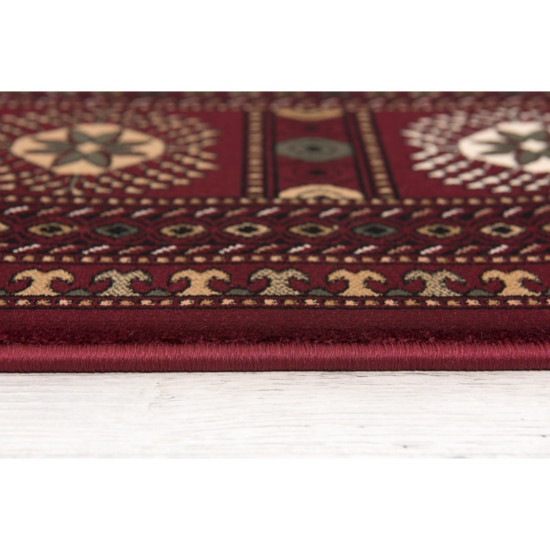 Rug Branch Rawda 3' x 10' (2'8" x 10') Red/Beige Oriental Bokhara Indoor Runner Rug, Traditional, Low Pile, Stain-Resistant Hallway Carpet - Entryway, Mudroom, Bedroom, and Kitchen