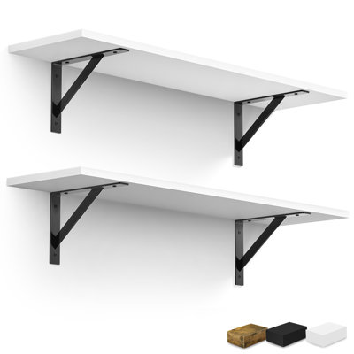 Sorbus 31.5 in Wood Wall Shelves with Black Metal Brackets - 2-Piece Set, White