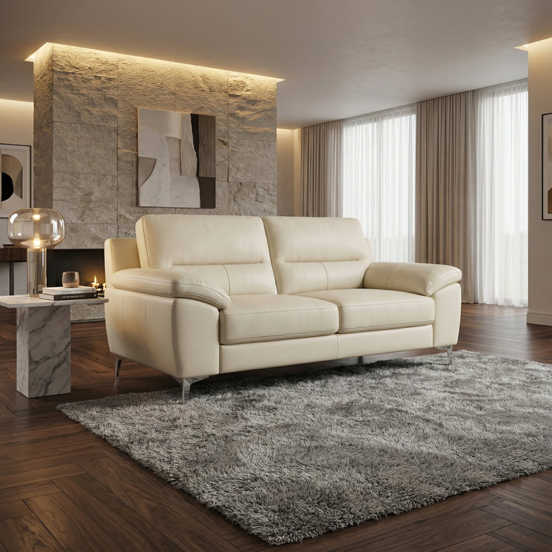 Causeuse en cuir véritable Cortesi 64 po Cortesi Home, Cuir véritable crème