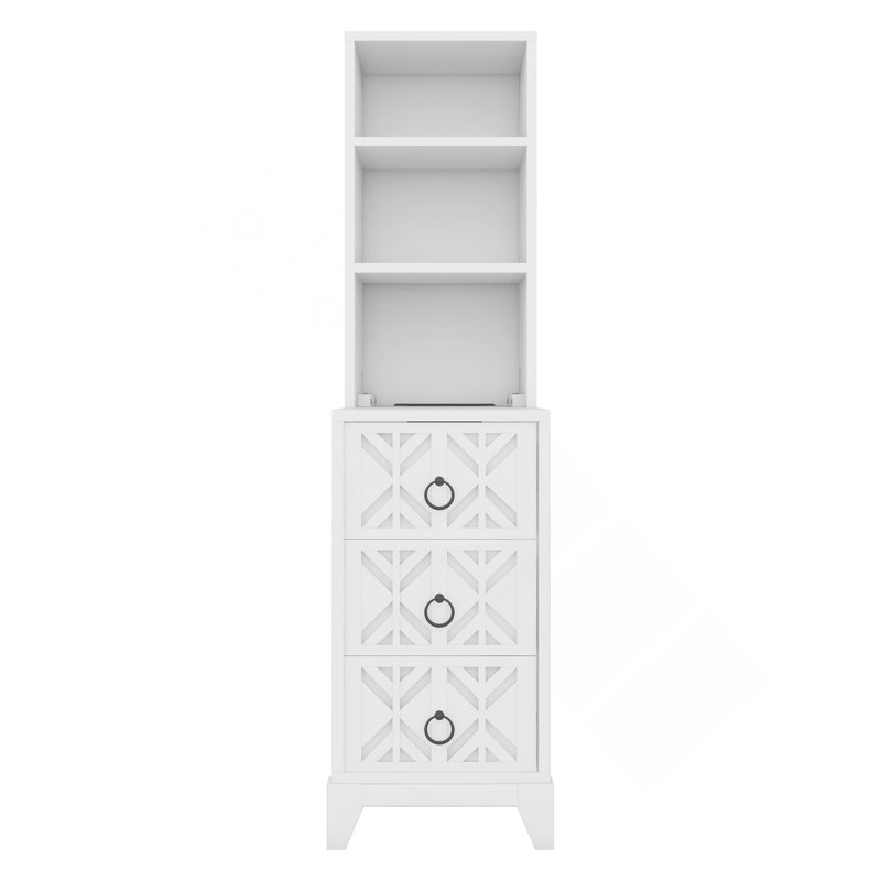 End Table with 3 Drawers, Corner Table with 2 Open Shelves, Tall Side Table for Bedroom and Corner