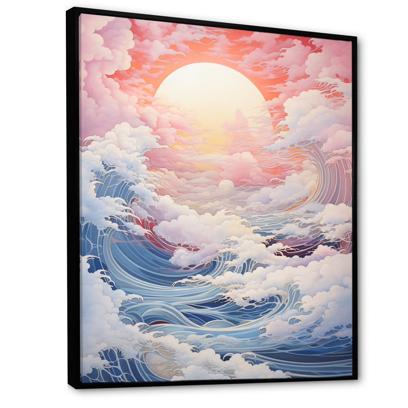 Paysage de tempête Kawaii Ocean I, Cadre flottant noir, 44" H x 34" W