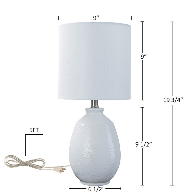19in. White Bubble Glaze Ceramic Table Lamp With White Linen Shade And Brushed Nickel Lamp Neck, White Bubble Glaze
