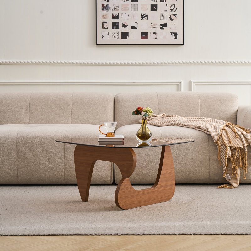 Petite table basse en verre, H 15,74 po x L 35,82 po x l 25,59 po, Brun, Brun