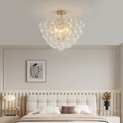 Luminaire suspendu de plafond doré 20 po avec abat-jour sphérique en verre transparent fileté