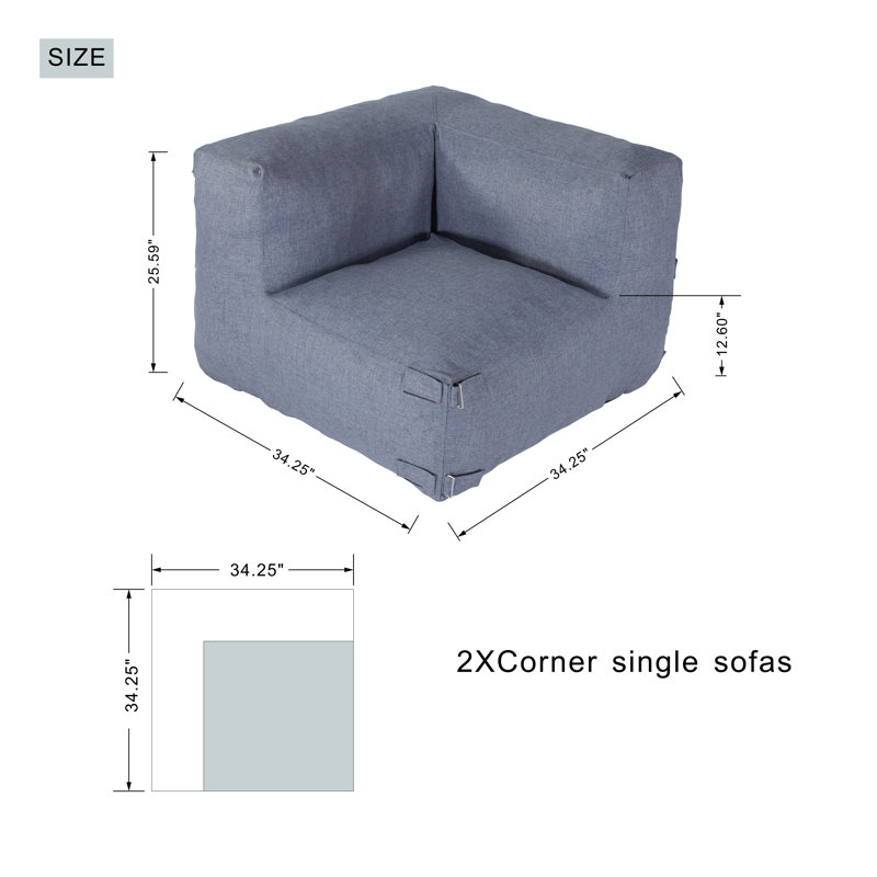 Canapé d'angle modulaire au sol, une place, avec housse amovible aspect lin gris