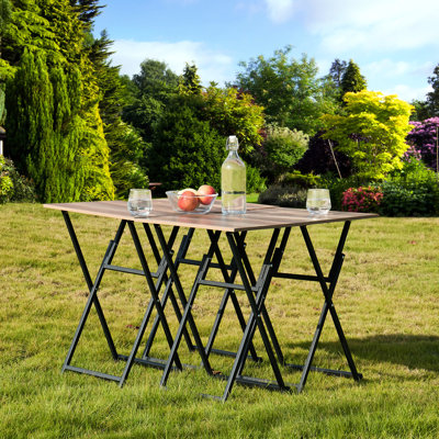 Rustic Brown Folding Tv Dining Tables Of 4, With Stand For Narrow Areas Tray 4 Stand, Confined Living Locations