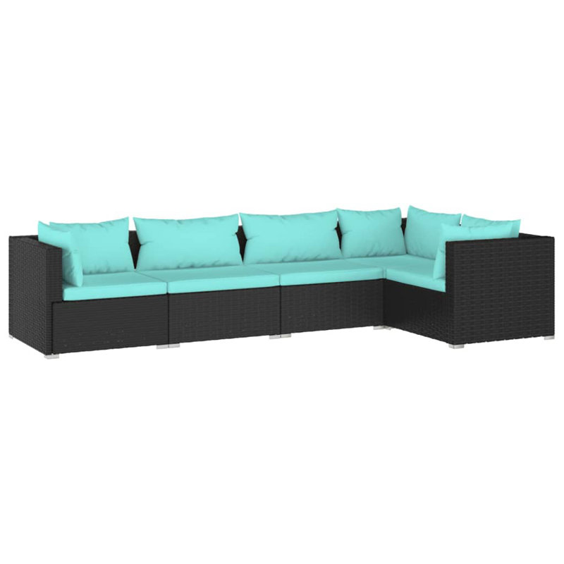 5 Piece Lounge Sofa Seating Group, Water Blue, Black