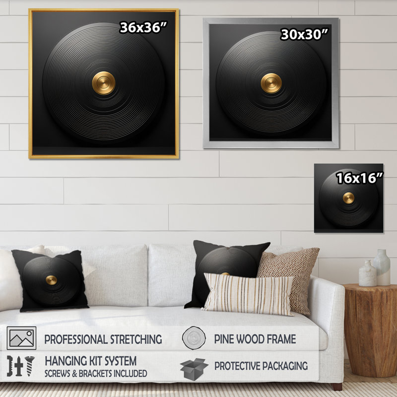 Vinyle noir et doré Serenade II - Disque vinyle décoratif mural, Doré, H 16 po x l 16 po, Cadre photo unique