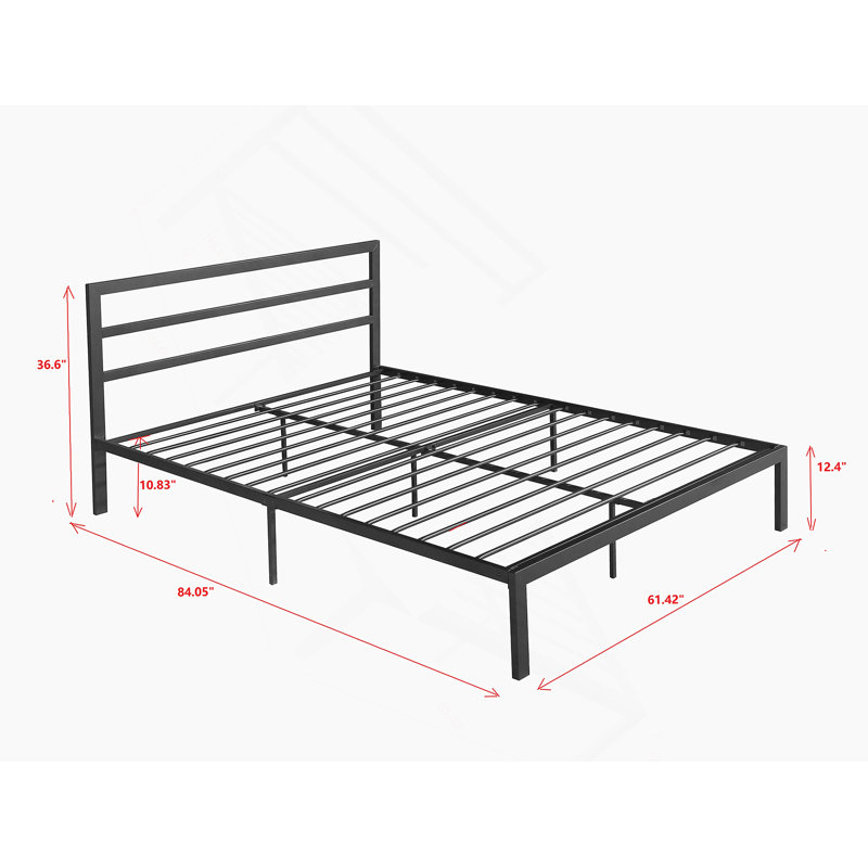 Metal Bed Frame with Headboard, Charcoal Gray