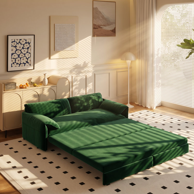 Canapé-lit convertible 3-en-1 en velours l 66 po x P 33,5 po x H 36 po Lucia