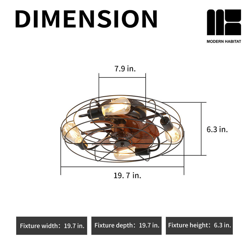 Ventilateur de plafond en cage 20 po avec ensemble d'éclairage et télécommande inclus