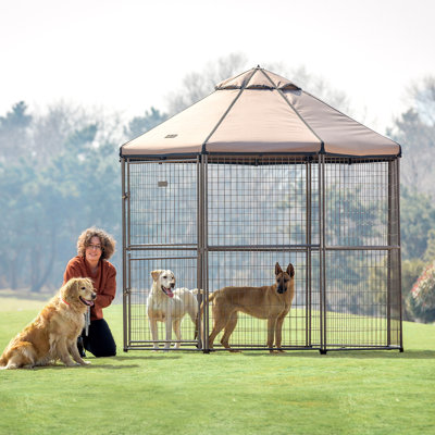 Pet Gazebo 8 ft. Outdoor Dog Kennel with Double Door and Shade Canopy