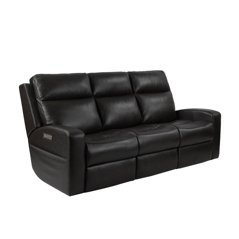 Laniesha Upholstered Power Reclining Sofa, Black Genuine Leather