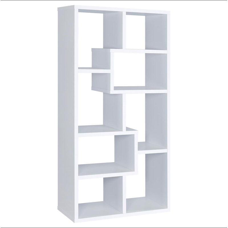 8-shelf White Geometric Bookcase, White