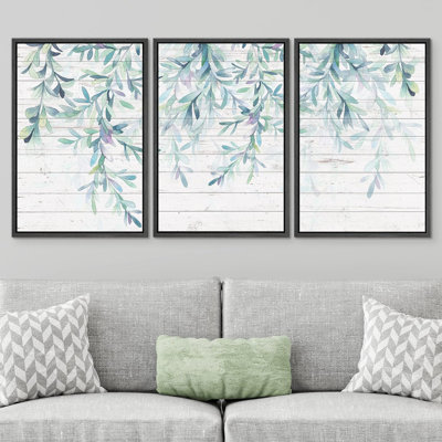 " Wood Panel Style Country Forest Leaves " 3 - Pieces