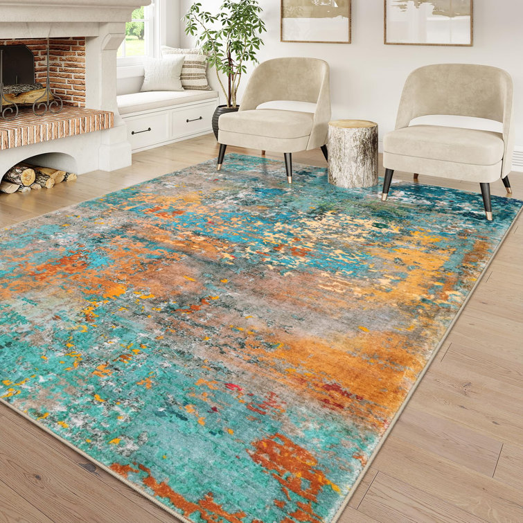 Kayo Modern Abstract Washable Area Rugs for Bedroom Soft Large Accent Carpet for Living Room Home Decor