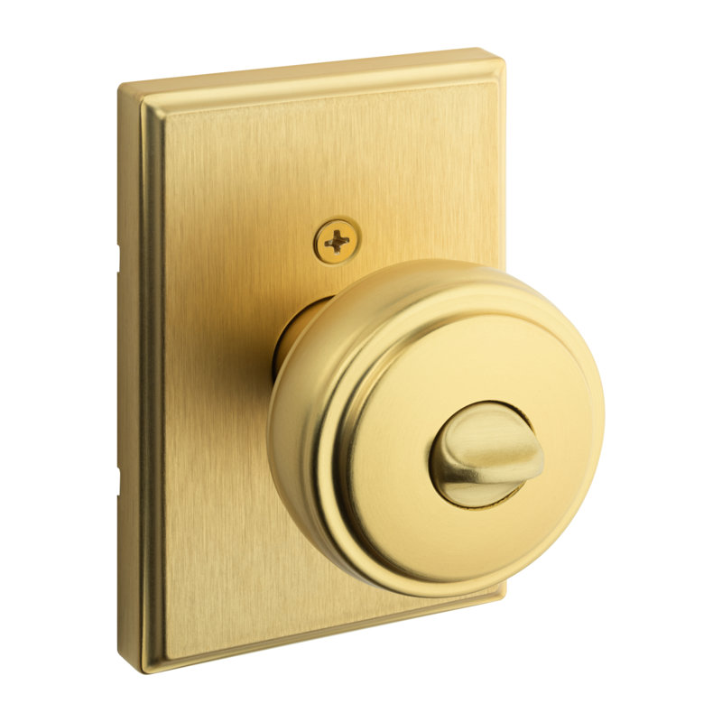 Sora Keyed Entry Knob w/ Rectangular Rose featuring SmartKey Security, Satin Brass