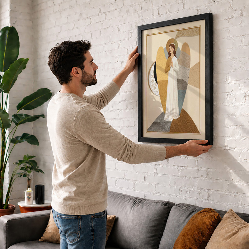 Winged Guardian Art Deco - Framed Print, Black, A3 - 42.0 x 29.7 cm