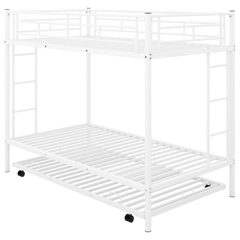 Lit simple superposé au dessus d'un lit gigogne en blanc - Pièce moderne additionnelle pour chambre fonctionnelle, Blanc