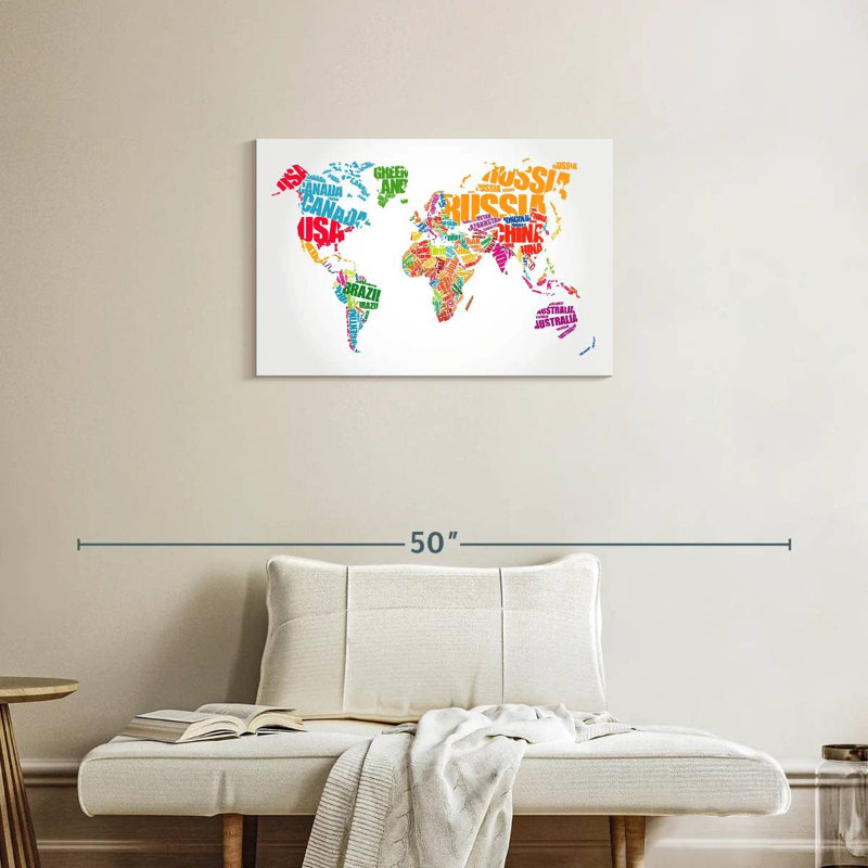 Carte du monde typographique Aliaz, H 20 po x l 30 po
