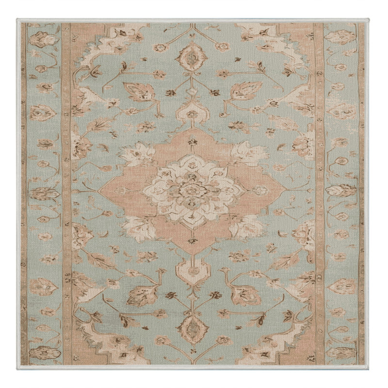 Machine Washable Tabriz Beige Area Rug, Square 7'
