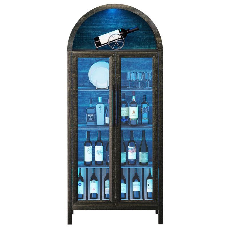 68" Tall Arched Storage Display Cabinet, Rustic Brown