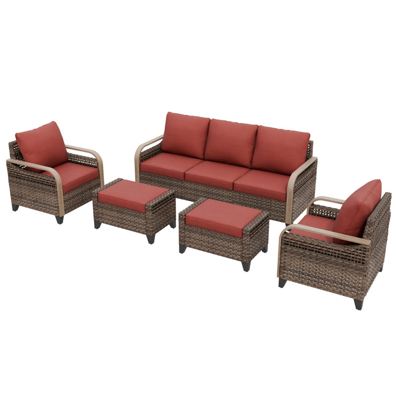 5 - Person Modular Patio Conversation Set with Cushions, Red
